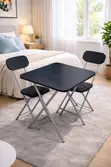 Foldable Table with 2 Chairs - Black - 1