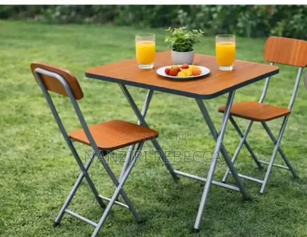 Foldable Table with 2 Chairs - Brown - 1