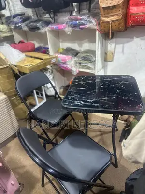 Foldable Glass Dining Table with 2 Chairs (Black)