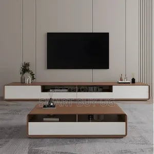 White TV Stand & Center Table Combo - 8ft Walnut