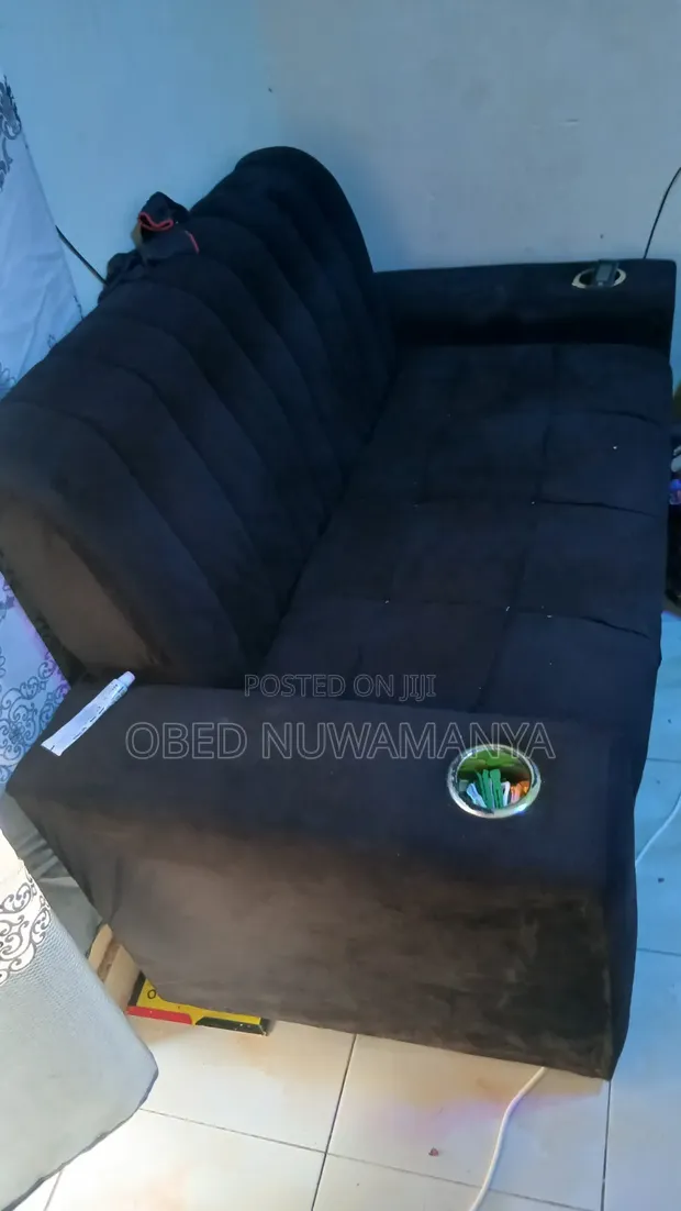 Modern 2-Seater Sofa with Cup Holders - Black - 1