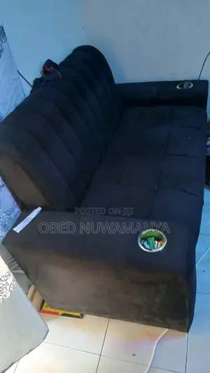 Modern 2-Seater Sofa with Cup Holders - Black