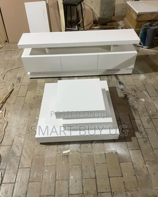 6ft White TV Stand Unit & Center Table Combo - 1