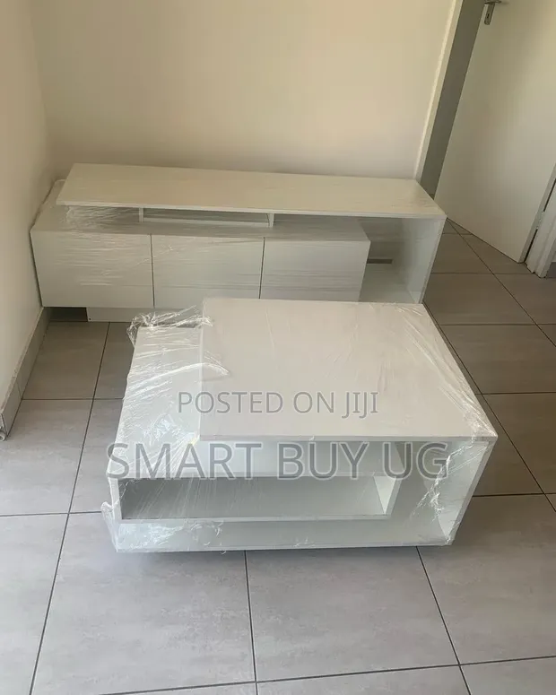 TV Stand & Glass Center Table Set - White - 1