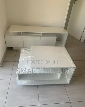 TV Stand & Glass Center Table Set - White