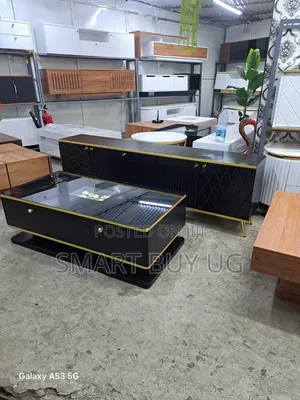 6ft Black TV Stand & Glass Center Table Set