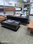 6ft Black TV Stand & Glass Center Table Set - 2