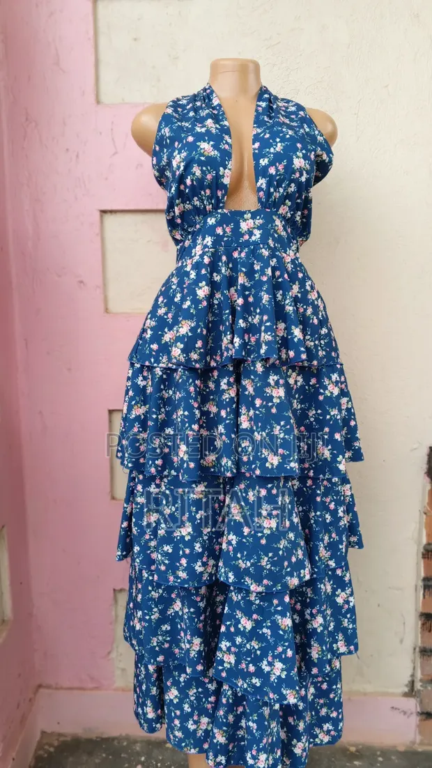 Beautiful Blue Floral Tiered Maxi Dress - 1