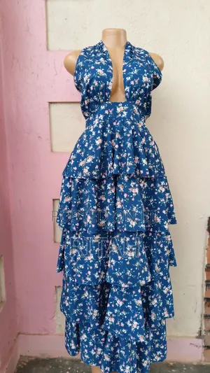 Beautiful Blue Floral Tiered Maxi Dress
