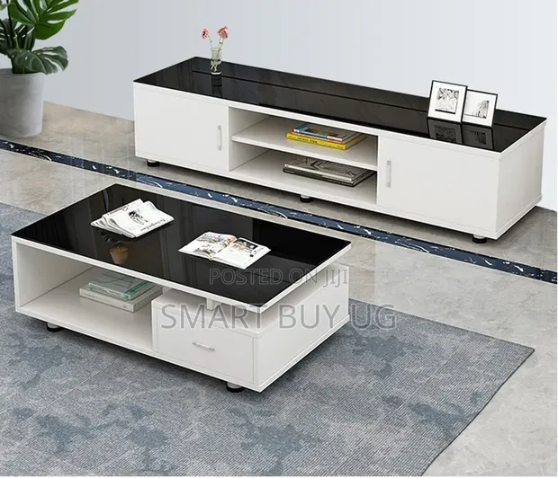 TV Stand & White/Glass Center Table Set - 1