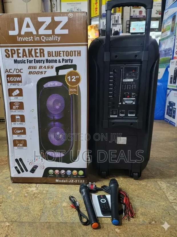 Jazz 12" Dual Bluetooth Party Speaker (160W PMPO) with Wireless Mics - 1