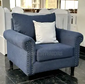 Blue Sofa Set with Marble Coffee Table