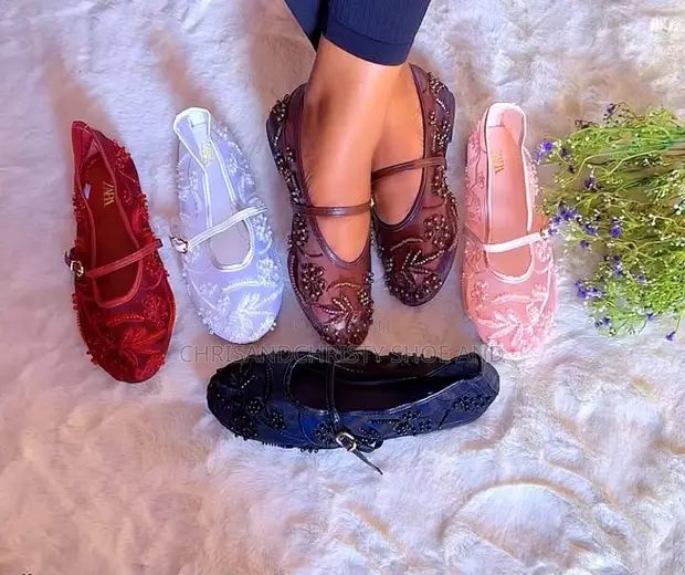 Zara Beaded Mesh Mary Jane Flat Shoes - 1