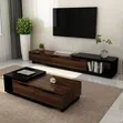7ft Brown TV Stand & White Glass Center Table Set - 1