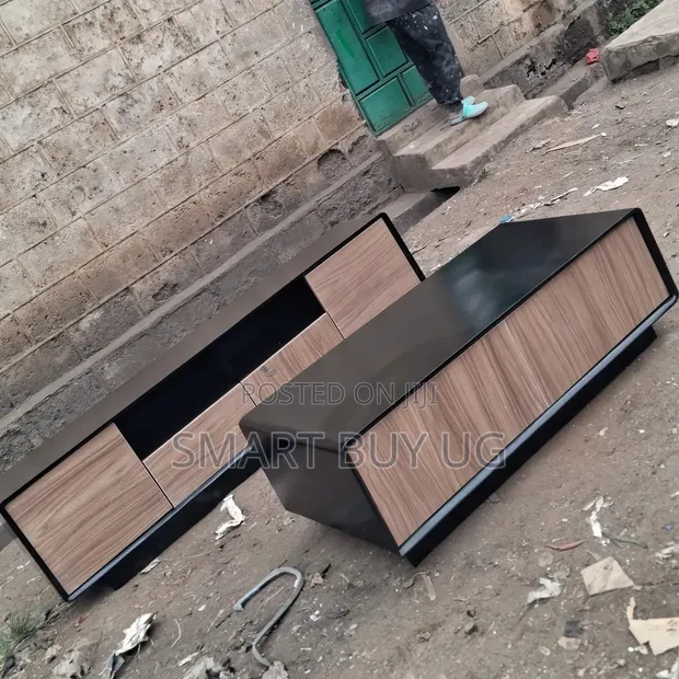 Wooden TV Stand + Glass Center Table Combo - 1