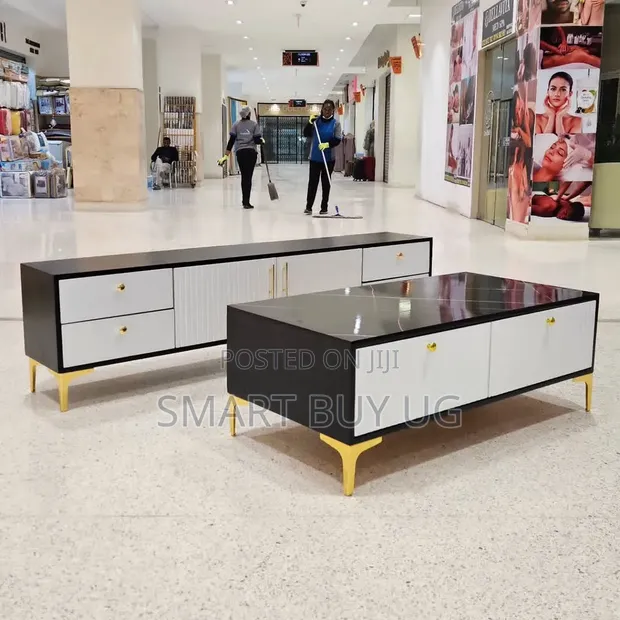 6ft Black TV Stand with Glass Center Table Combo - 1