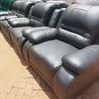 Black 6-Seater Leather Sofa - 1