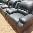 Black 6-Seater Leather Sofa - 2