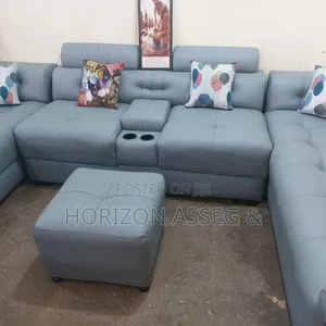 7-Seater Premium Gray Leather Sofa