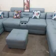 7-Seater Premium Gray Leather Sofa - 1