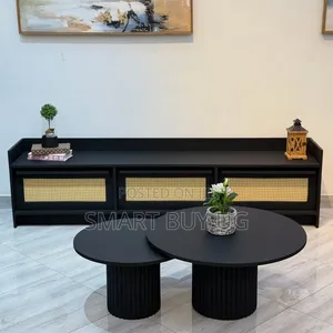 Black TV Stand & Classic Center Table Set (1.8m)