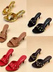 Classy Studded Gold Open Toe Heels & Pearl Bow Knot Mules - 1