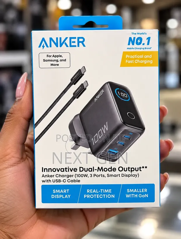 Anker 100W 3-Port USB-C Fast Charger with Smart Display - 1