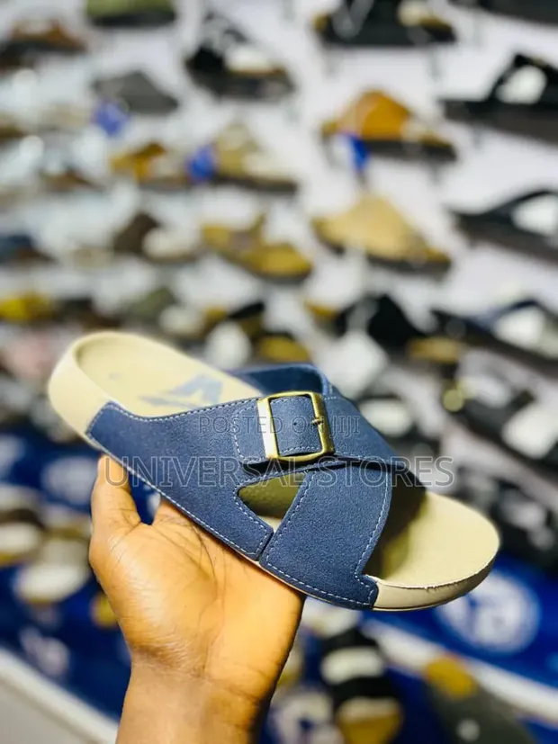 Adir Blue Cross-Strap Buckle Slide Sandals - 1