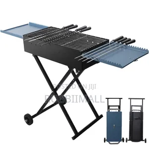 Portable Metal Barbecue Grill with Wheels and Table (30x80cm)