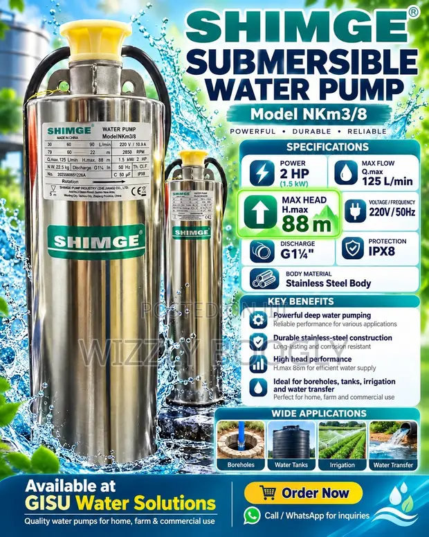Shimge 2HP Deep Well Submersible Water Pump - 88M Head - 1