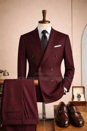 Men's Double-Breasted Wine Burgundy Suit