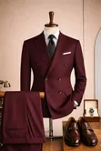 Men's Double-Breasted Wine Burgundy Suit - 1