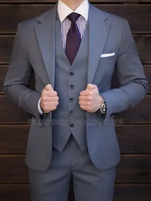 3-Piece Men's Grey Wool Blend Suit