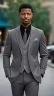 3-Piece Men's Grey Wool Blend Suit - 2