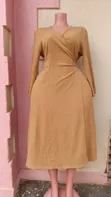Elegant Tan Wrap Midi Dress - 1