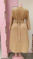 Elegant Tan Wrap Midi Dress - 2