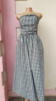 Stylish Black & White Gingham Maxi Dress - 1