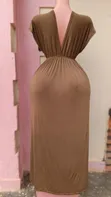 Elegant Brown/Tan Maxi Dress - 2