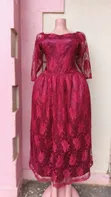 Beautiful Burgundy Floral Lace Midi Dress - 1