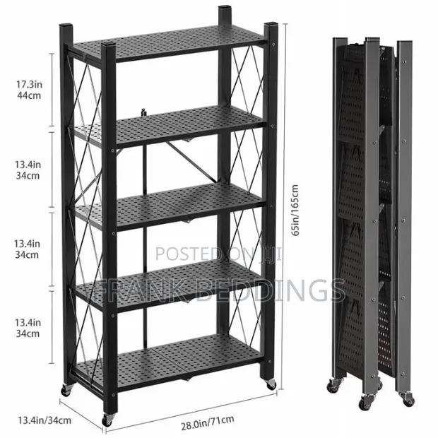 Black 5-Tier Foldable Kitchen Rack - 1
