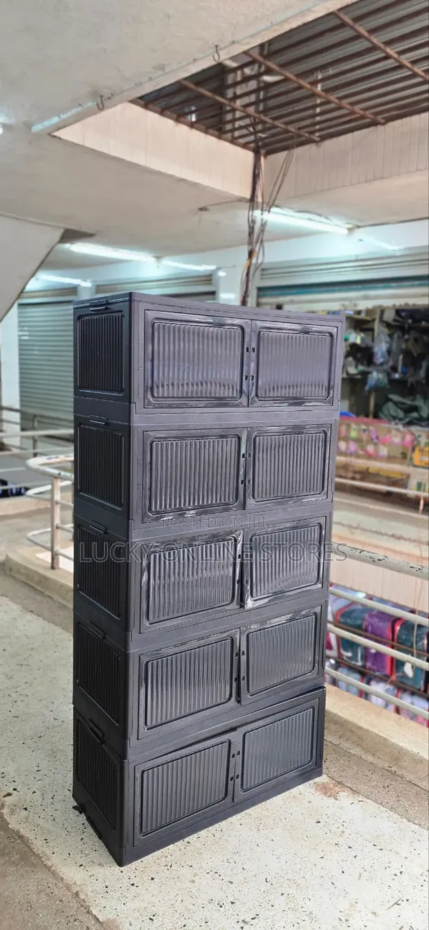 5-Tier Foldable Storage Cabinet with Wheels - 1