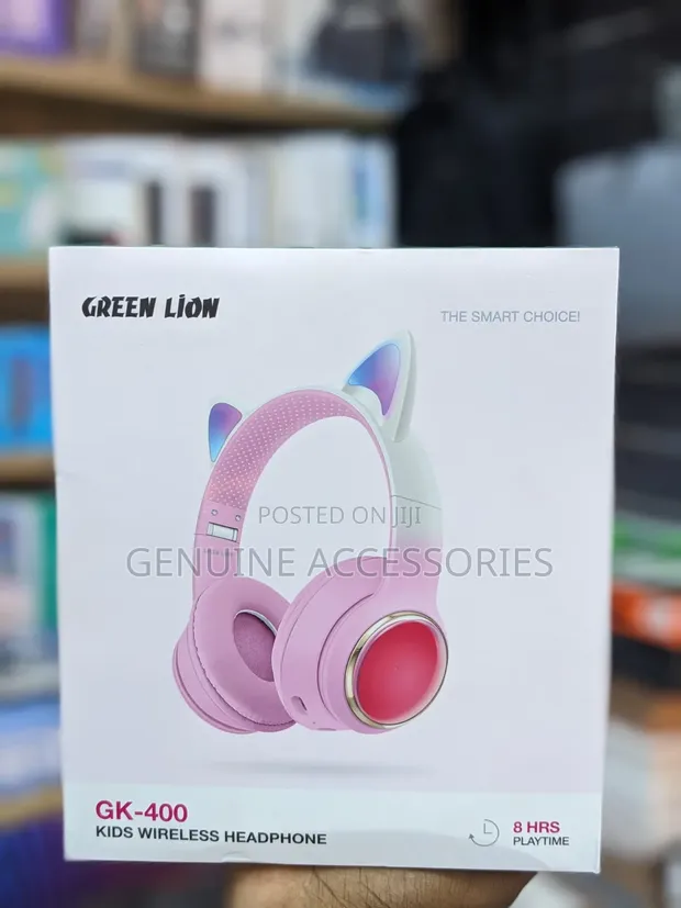 Green Lion GK-400 Kids Wireless Headphones (Pink Cat-Ear) - 1