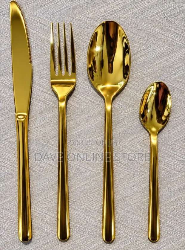 Mirror-Polished Gold Stainless Steel Flatware Set - 1
