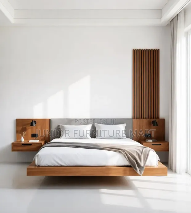 Modern Floating Bed with Side Storage - 1