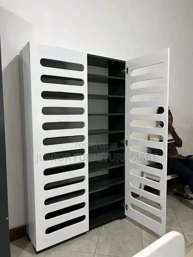 Modern Shoe and Bag Rack with Sliding Doors - 1