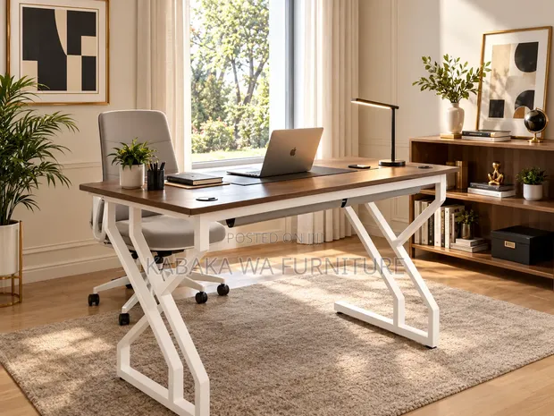Office Desk - 120cm Gray Top, White Legs - 1