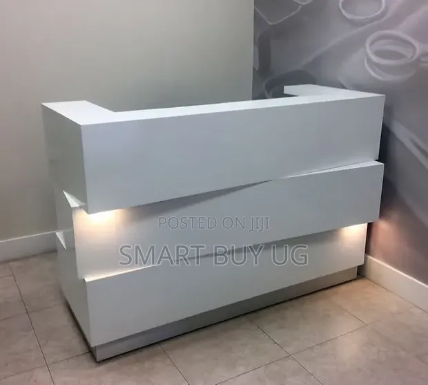 4ft White Wooden Reception Desk - 1