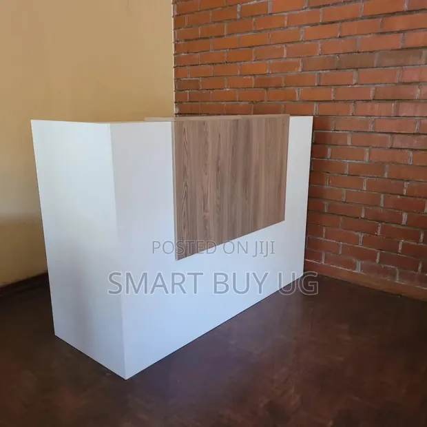 Brand New 1.4m White Wooden Reception Desk with Storage - 1