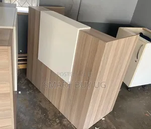 4ft White Reception Desk with Drawers - Brown
