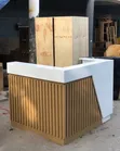 White L-Shape Reception Desk 1.2m with Brown Storage - 1